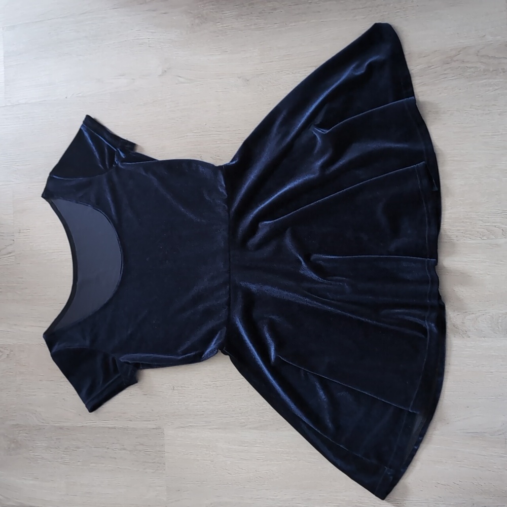 Navy Velvet Skater Dress / Unlined